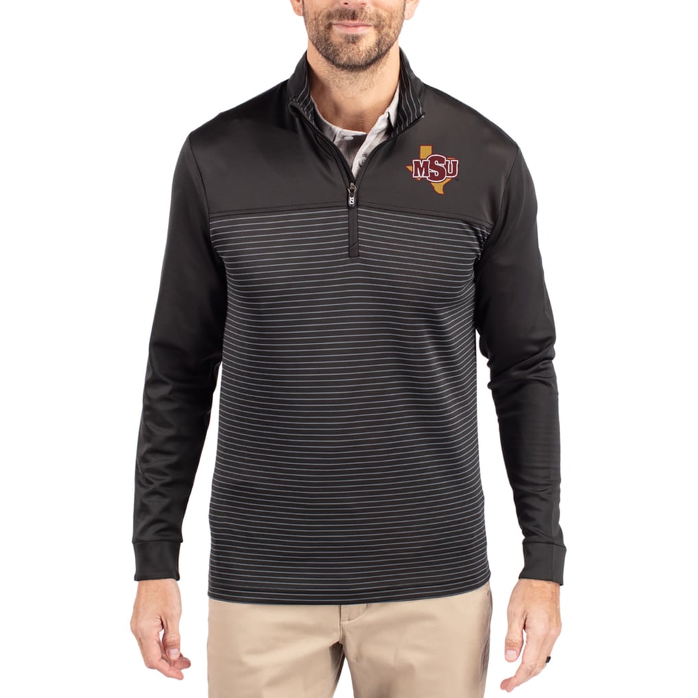  Midwestern State Mustangs Cutter & Buck Traverse Stretch Eco Stripe DryTec Tri-Blend Quarter-Zip Pullover - Black